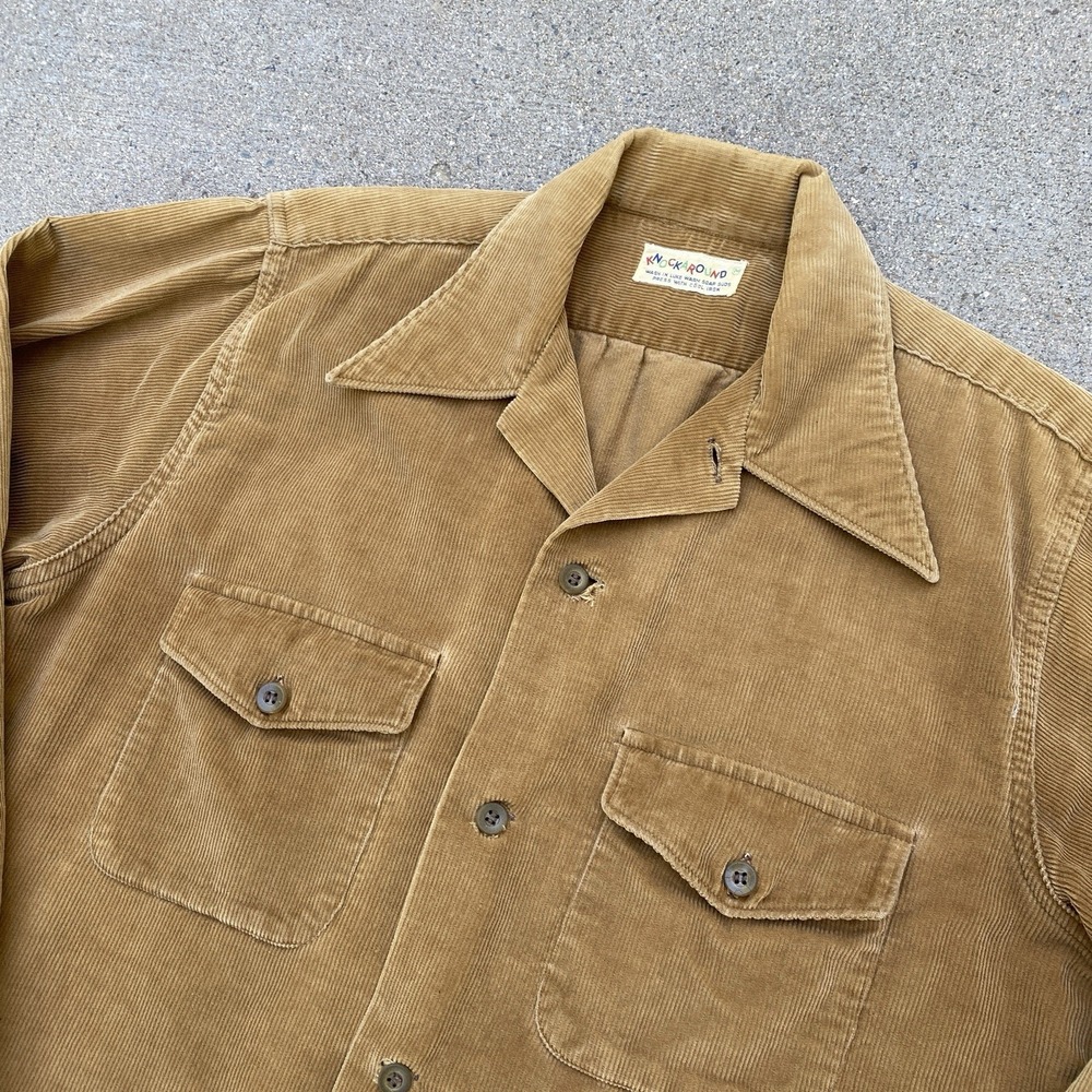 Vintage 50s 60s Corduroy Shirt Medium Knockaround Caramel Brown Tan Flap Pockets